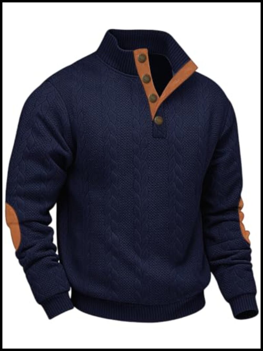 Men's Quarter Button Cable Knit Pullover Sweater Quilted Stand Collar